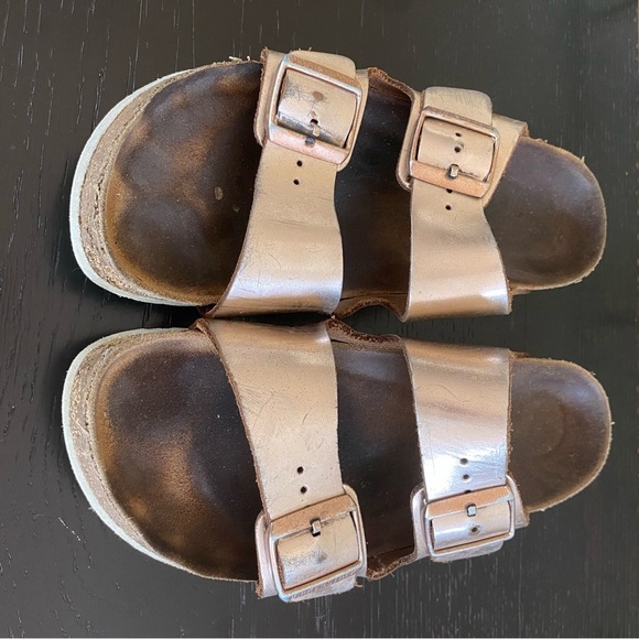 BIRKENSTOCK Arizona Sandals Rose Gold Copper Leather Women’s US 8 EU 39 Comfort - Picture 2 of 6